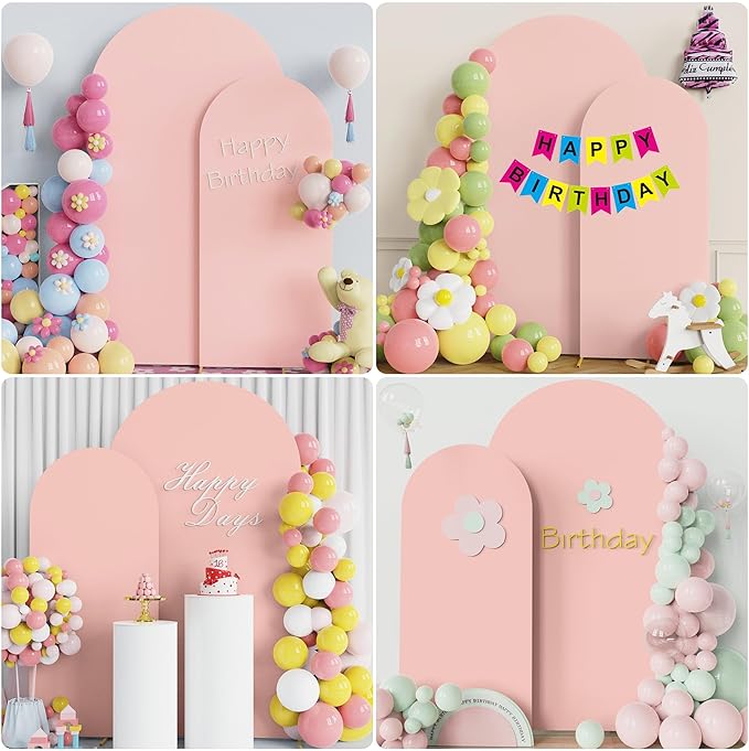 Wokceer Wedding Arch Cover 7.2FT, 6FT Spandex Fitted Wedding Arch Backdrop Covers 2 Set Round Top Chiara Arches Backdrop Cover for Birthday Party Ceremony Banquet Decoration Pale Pink
