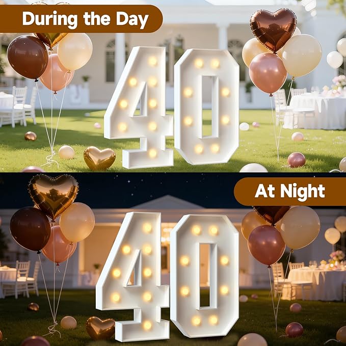 3FT Marquee Numbers 40, Large Light Up Numbers for 40th Birthday Decorations Big DIY Mosaic Number 40 Birthday Party Backdrop for Women and Men Anniversary Decor Pre-Cut Foam Board Kit
