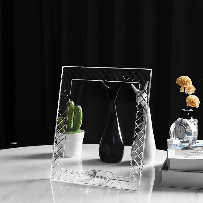 8''x 10'' Crystal Picture Frame for Wedding, Elegant Glass Photo Frame for Home & Office Decor, Decorative Design for Tabletop Display, Includes Luxury Gift Box (8x10inch)