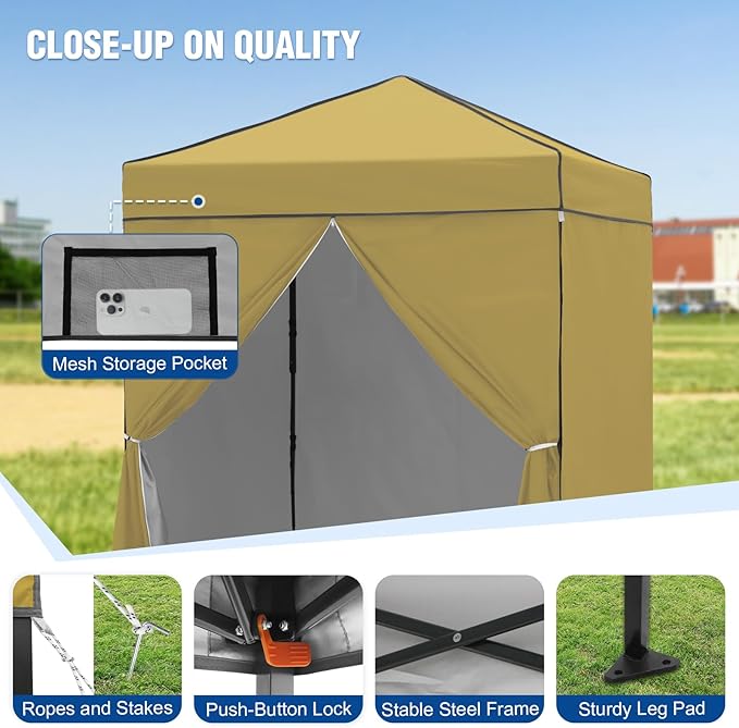 6x4 Pop Up Canopy Tent with Four Wall Panels, Instant Portable Beach Canopy, Outdoor Tent with Carry Bag for Camping, Sports, Tailgating, Events, Beige