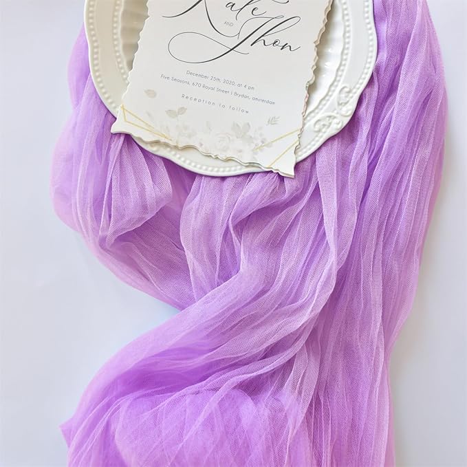Joanlody Lilac Cheesecloth Table Runner 10Ft Rustic Gauze Boho Spring Summer Cheese Cloth Table Runner for Wedding Bridal Baby Shower Decoration