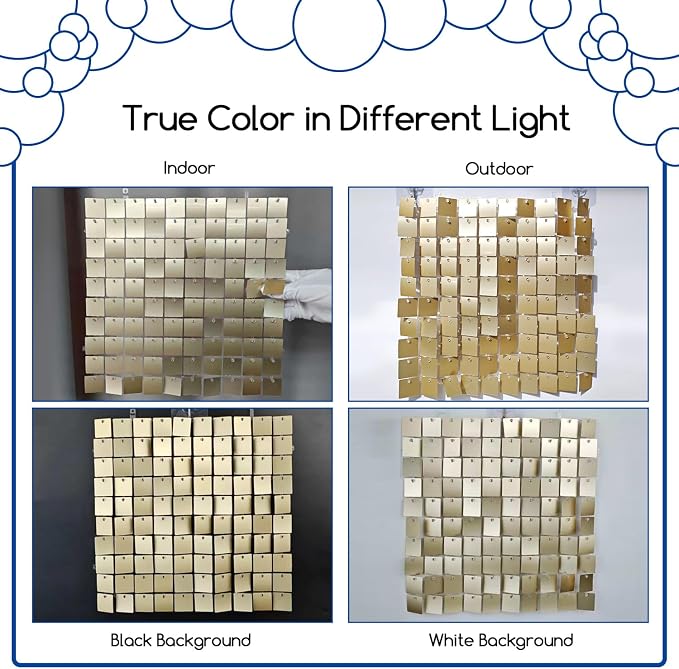 COKAOBE Champagne Gold Sequin Wall Backdrop, 24PCS Square Sequin Shimmer Backdrop Panel, Photo Backdrops for Birthday, Anniversary, Wedding, Graduation & Bachelorette Party Decoration