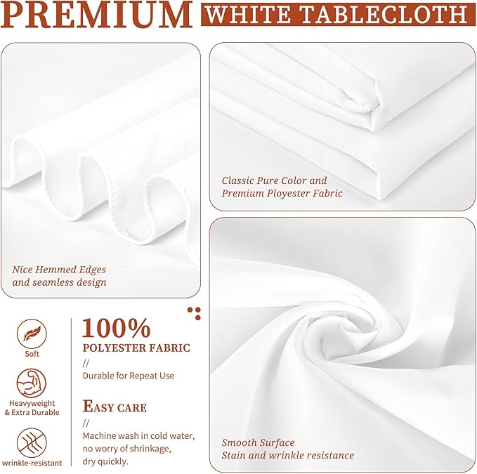 Showgeous 12 Pack White Rectangle Tablecloths, 60 x 102 Inch, Polyester, Wrinkle Resistant, Machine Washable, Perfect for 6ft Tables, Wedding, Birthday Parties