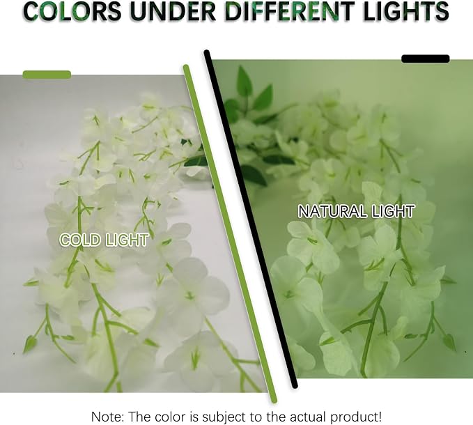 5 Pack White Green Wisteria Hanging Flowers Garland, 3.77 Feet Artificial Flower Vines, Fake Wisteria, Artificial Vines Hanging Garland for Backdrop Outdoor Yard Garden Decor