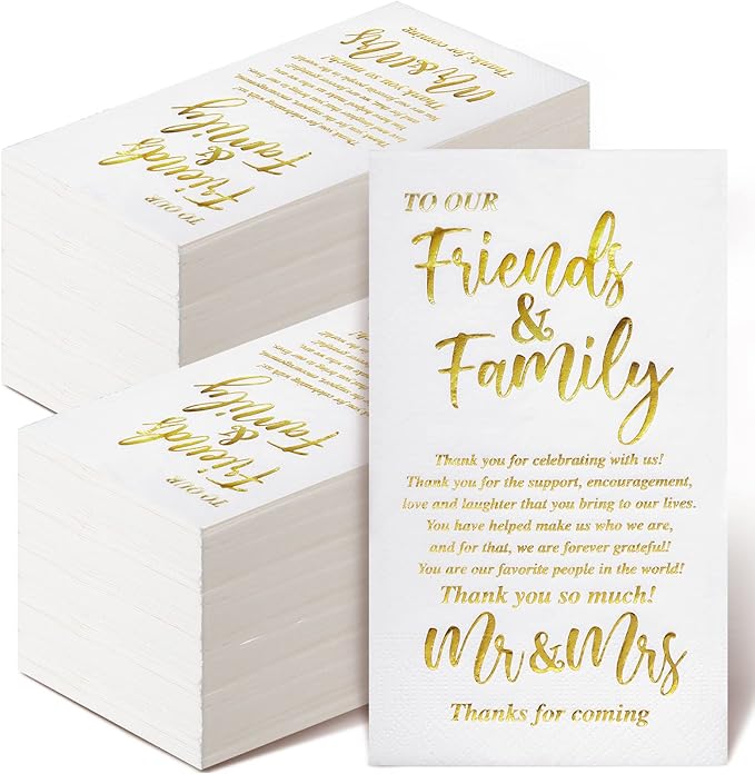Hotop Wedding Napkins Mr & Mrs Dinner for Reception Disposable Decorative Towels Shower Banquet Rehearsal Decorations (Gold, 200 Pcs), 12.99x15.75 inches,4.33x7.87 inches