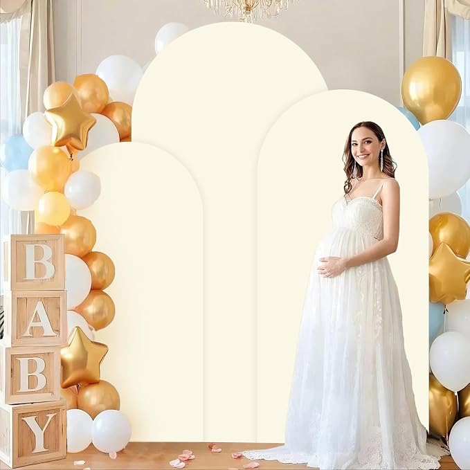 FUHSY Cream Arch Backdrop Covers for Spandex Backdrop Ivory Arch Covers Set of 3 (6FT,5FT,4FT) Wedding Chiara Arched Stand Cover for Birthday Party Bridal Baby Shower Balloon Arched Decor