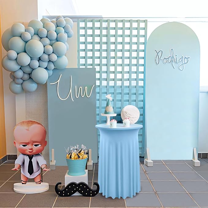 4 Pack Baby Blue Round High Top Highboy Table Cloth 32inch×43inch Wrinkle Free Stretch Spandex Cocktail Tablecloths Table Covers for Cocktail Party Wedding Banquet Baby Shower Birthday