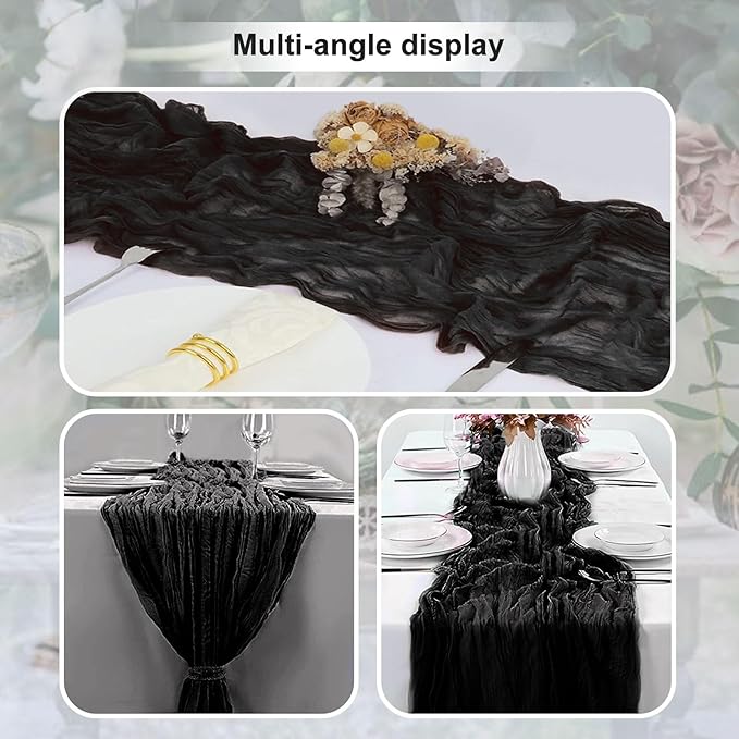 1 Pack Black Cheesecloth Table Runner 35x120 Inch 10Ft Rustic Gauze Cheese Cloth Halloween Table Runner Sheer Cheesecloth Table Runners for Wedding Party Bridal Shower Decoration