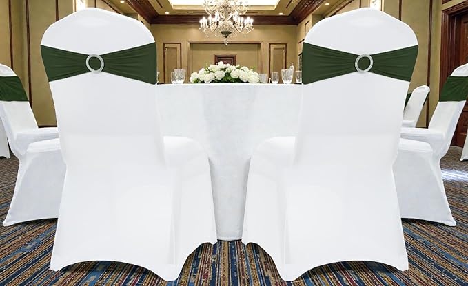 MDS Pack of 50 Spandex Chair Sashes Bow Premium Stretch Chair Cover Band with Buckle Slider Universal fits Elastic Dining Chair Ties for Wedding Party Banquet Events Decoration - Olive Green