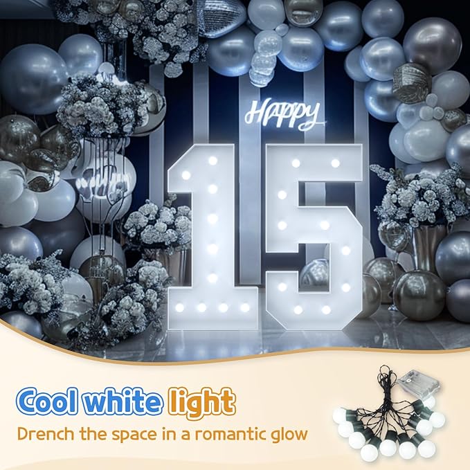 Marquee Numbers 4 Feet Tall: Large 5th 15th 25th 50th Birthday Decorations 4FT Light Up Numbers Anniversary Christmas Party Decor 2025 Big Graduation Backdrop Foam Cardboard Number 5