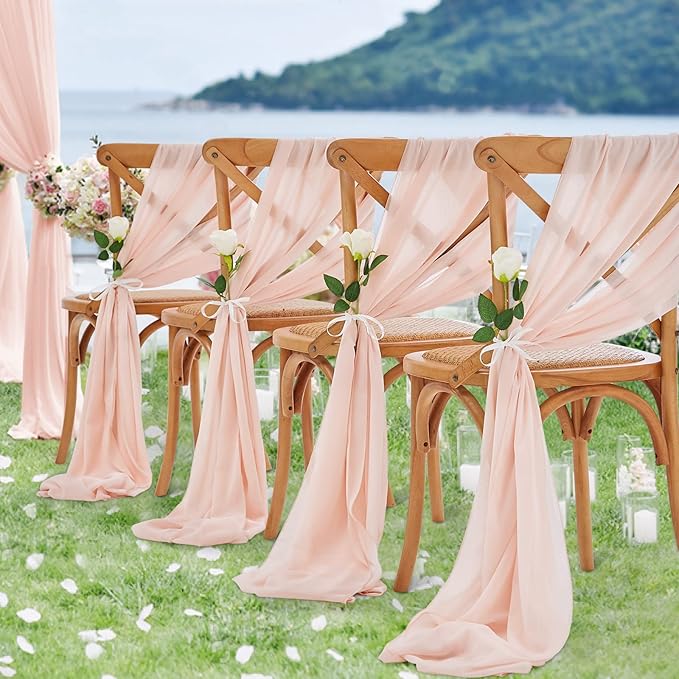 10 Feet Chiffon Table Runner Light Peach 10 Packs 14x120 Inches Chiffon Table Fabric for Spring Wedding Ceremony Baby Shower Party Table Decoration