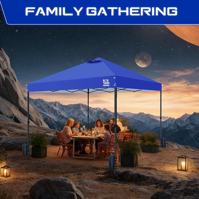 FANPAT 10x10 Pop Up Canopy Tent,300D Silver-Coating Top,1-Person Setup Commercial Heavy Dury Canopy Tent Instant Portable Shelter and Carry Bag, Bonus 8 Stakes and 4 Weights(Blue)