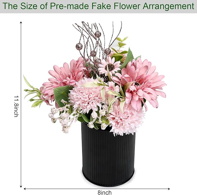 Pink Flowers Table Centerpieces - Set of 6 Pre-Made Daisy Floral Arrangements with Black Metal Vase for Birthday, Baby Shower, Party, Events Celebration Decorations - Dusty Pink & Rose Gold