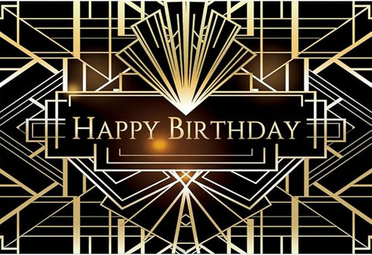 Leyiyi 7x5ft Luxurious Photography Backdrops Luxury Geometric 1920s Black and Gold Background Happy Birthday Backdrop Banner for Photography or Party Decoration