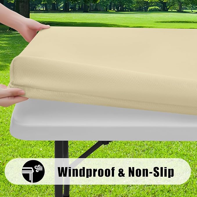 Smiry 6 Pack Rectangle Picnic Table Cloth, Waterproof Elastic Fitted Tablecloths, Washable Polyester Rectangular Patio Table Cover for Camping, Indoor and Outdoor (Champagne, 30"x72")