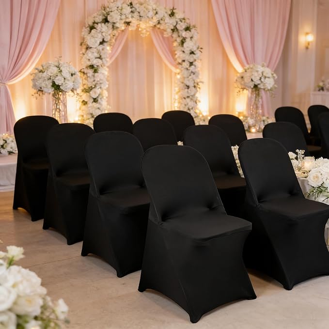 40PCS Stretch Spandex Folding Waterproof Chair Covers,Universal Fitted Chair Cover Protector for Wedding Party Banquet Holidays Celebration Decoratio(40, Black New)