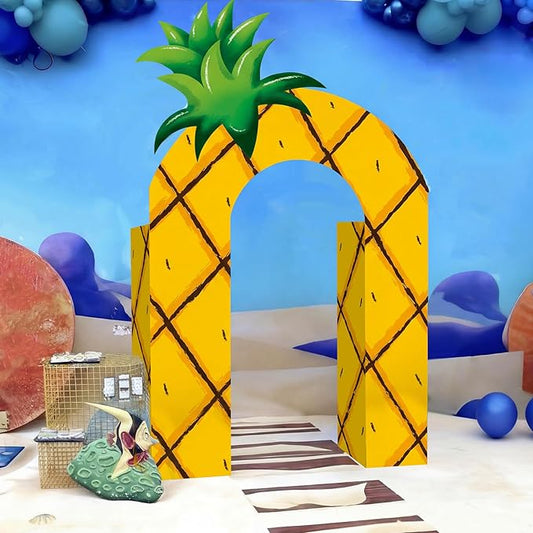 Bucherry 7 Pcs Pineapple Party Decorations Large Yellow Cartoon House Cardboard Cartoon Themed Birthday Party Photo Props Summer Tropical Hawaii Decor for Birthday Baby Shower Classroom Backdrop