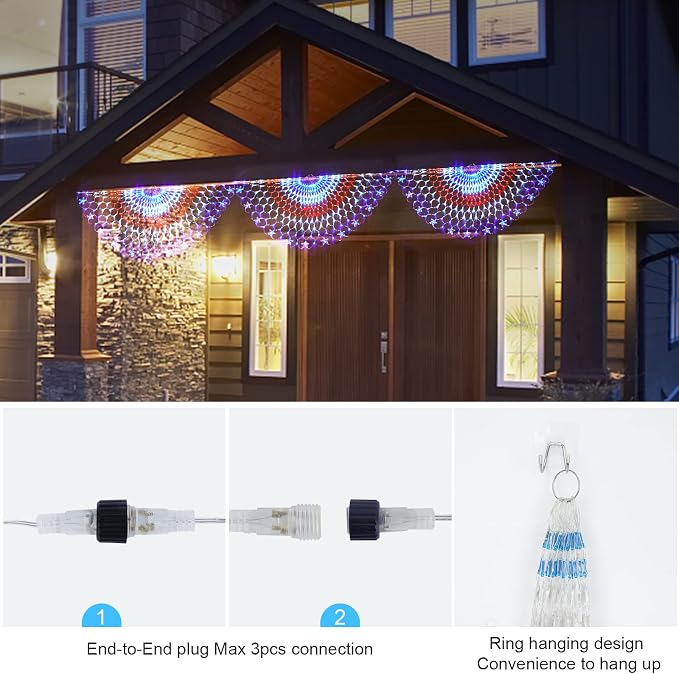 HYH American Flag LED Lights - 47in Patriotic Lights for 4th of July Decorating Indoor and Outdoor Waterproof Half Fan Flag Light for Patriotic LED Lighting Banner House, Garden,Decoration
