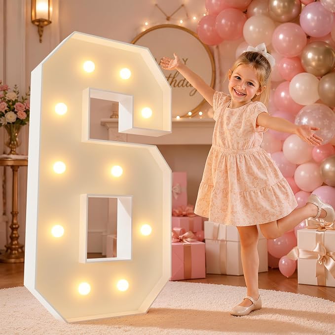 imprsv 4FT Marquee Numbers,DIY Light Up Numbers for 6th 16th Birthday Decorations, Party Party Decorations,Anniversary Party Decor,Mosaic Number for Balloons Number 6,Pre-Cut Foam Board Kit