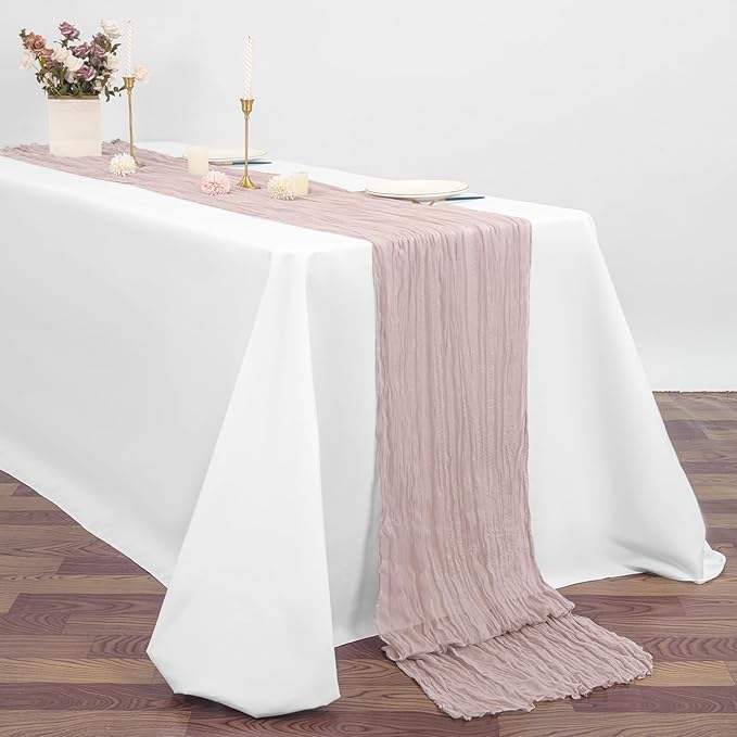 10 Pcs Dusty Pink Cheesecloth Table Runner 10FT, Gauze Table Runner for Wedding Reception Sheer Bridal Shower Birthday Party Boho Table Decoration, Rustic Romantic Wedding Runner