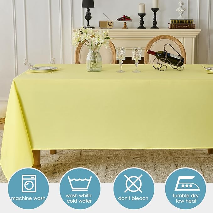 VidaFete Tablecloth 2 Pack 90 * 132inch Rectangle Table Cloth Polyester, Stain Wrinkle Resistant Polyester Dining Table Cover for Kitchen Dinning Party Wedding Rectangular Buffet Decoration(Yellow)