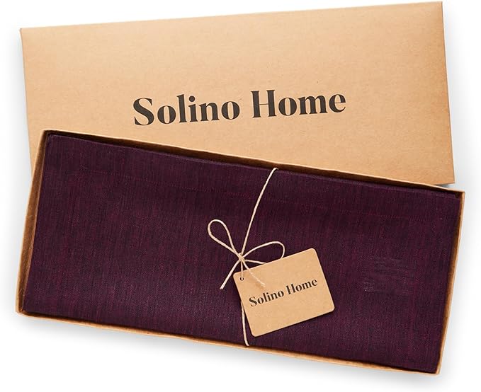Solino Home Linen Chambray Burgundy Table Runner 90 Inches Long - Athena, 100% Pure Linen Dining Table Runner 14 x 90 Inch for Mothers Day