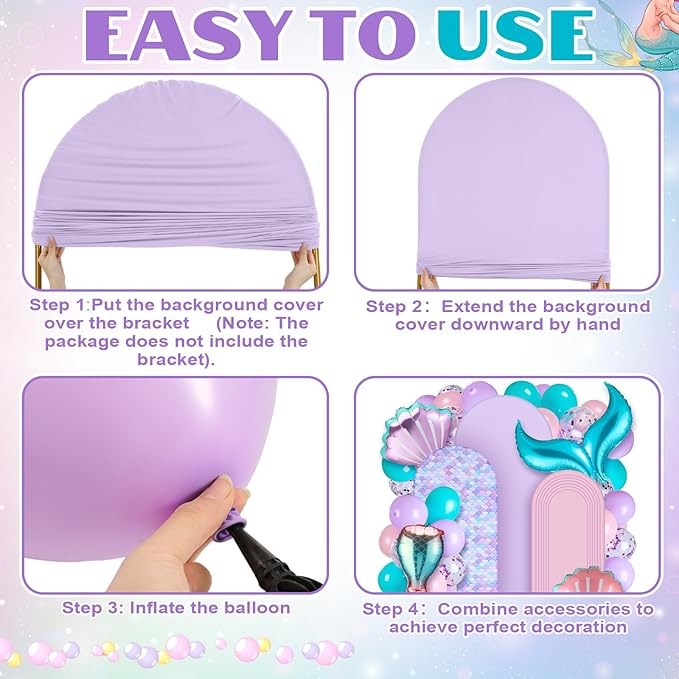 Foilswirl 34 Pieces Mermaid Birthday Party Decorations 4ft 5ft 6ft Mermaid Arch Backdrop Covers Spandex Arch Backdrop Cover Pink Purple Seashells Balloons for Summer Birthday Party