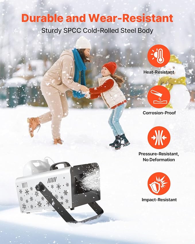 VEVOR Snow Machine, 1500W Handheld/Hanging Snow Maker By Wireless Remote Control, Portable Snowmaking Machine, High Output Snowflake Maker with 5L Tank for Christmas Party Wedding Stage Effects