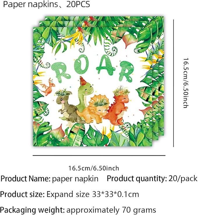 Dinosaur Birthday Party Supplies with Banner, 20 Serves Dinosaur Disposable Tableware Set with Plates, Forks, Napkins, Swirls,and Cutlery Sets for Dinosaur Themes Party Kids Years
