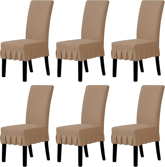 Easy-Going Dining Chair Covers Stretch Parsons Chair Slipcover with Skirt Chair Covers for Dining Room Restaurant Banquet (6 PCS, Camel)