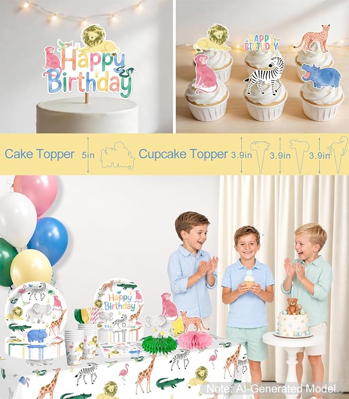colorful animal birthday decorations