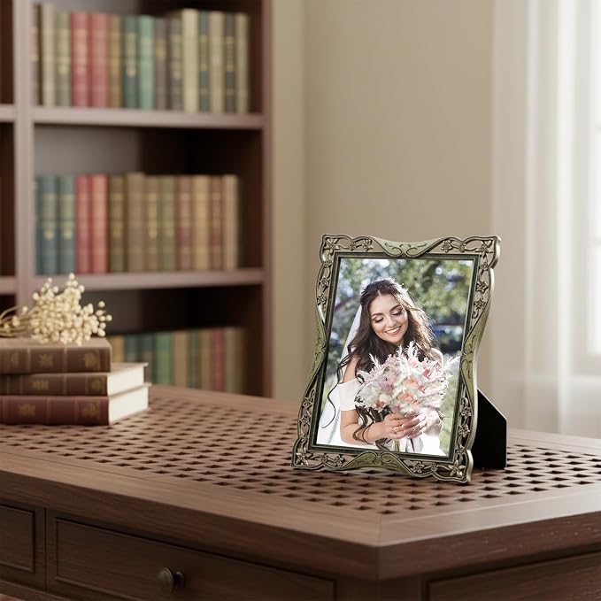 Vintage 8x10 Metal Picture Frame Ornate Antique Style Tabletop Wall Decor, Horizontal/Vertical Display, Gifts Ideals for Wedding Birthday Christmas Anniversary