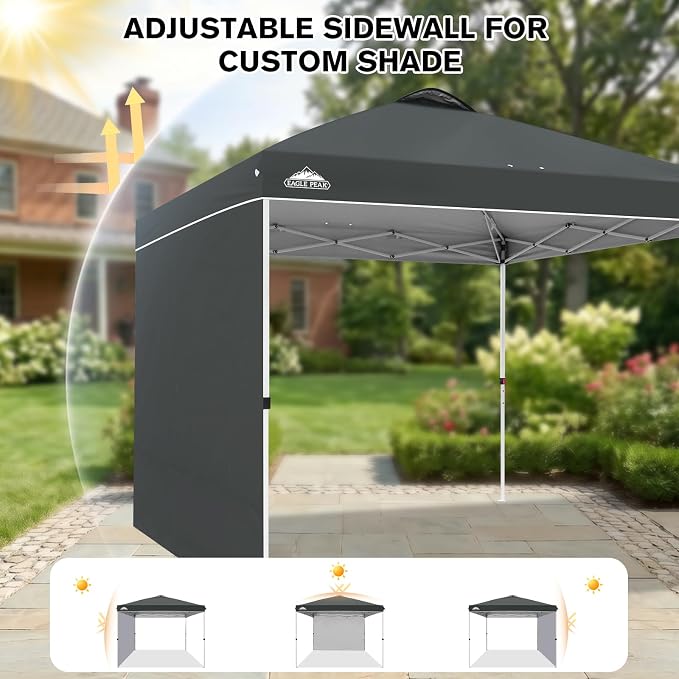 EAGLE PEAK Commercial Canopy 10x10 Pop Up Canopy Tent with 1 Sidewall, Easy Setup Heavy Duty Instant Event Shelter for Vendors & Markets, Outdoor Sun Shade, Gray
