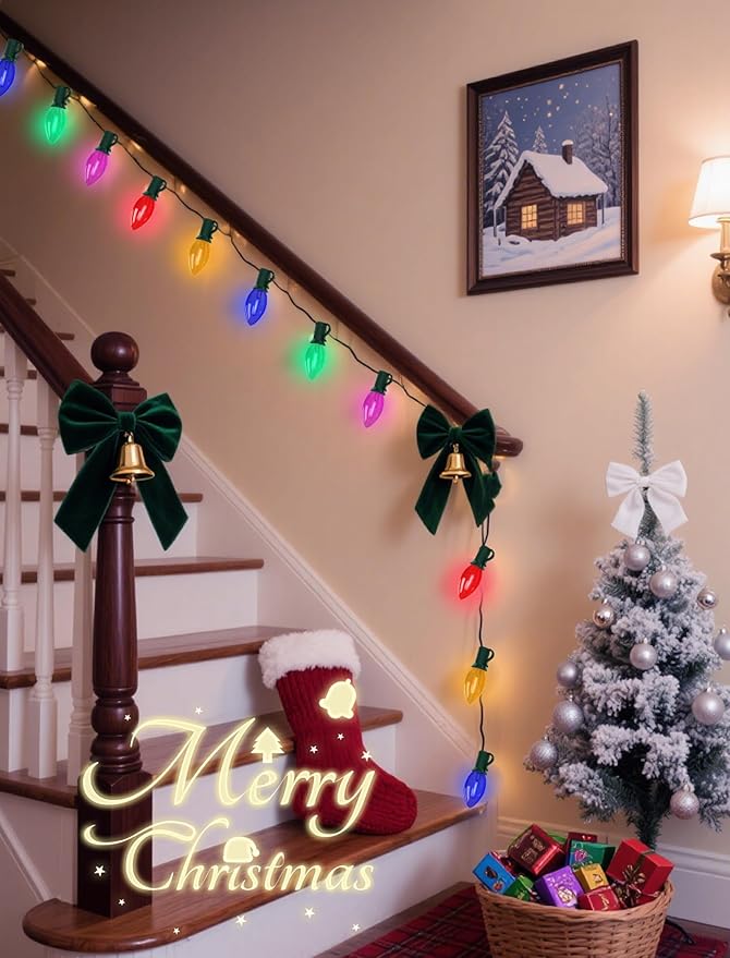 Outdoor C9 Multicolor Christmas Lights, 25Ft Vintage Christmas Lights with 27 LED C9 Bulbs, Extendable Plug in String Lights for Tree Patio Wedding Outdoor Indoor Christmas Decorations