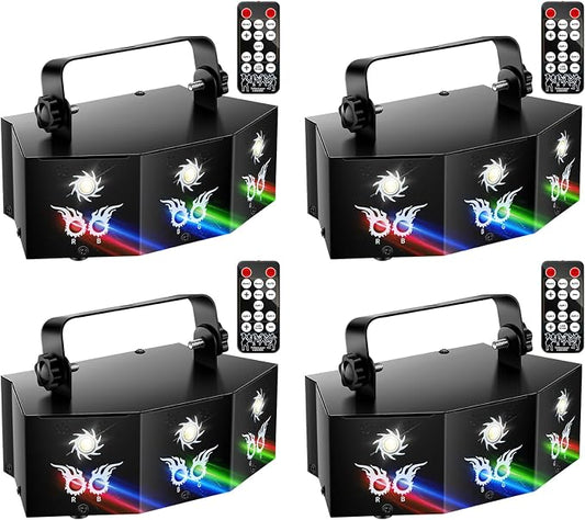 U`King Party Lights DJ Disco Light,9 Lens Stage Lighting Support DMX512 and Sound Activated with Remote Control Laser Lights for Parties Birthday Wedding Karaoke Bar KTV Club Stage Live Show(4 PCS)