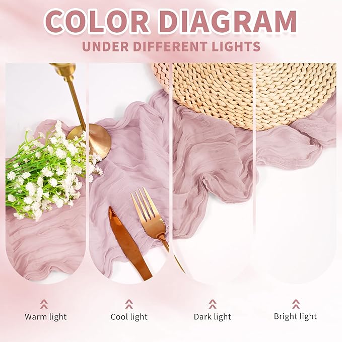 6 Pack Dusty Pink Cheesecloth Table Runner, Long Romantic Semi Sheer Rustic Boho Gauze Table Runners for Wedding Bridal Shower Birthday Party Decorations(17.7×108 Inch)
