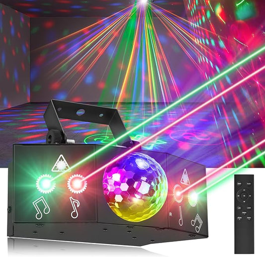 Disco Party Lights Laser DJ Light with Sound Activated Support DMX512 Stage DJ Party Disco Lighting with Remote Control for Xmas Club Parties Birthday Christmas Wedding