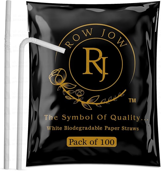 24 Hours Flex Paper Straws - (100pcs Paper Straws) 100% Biodegradable Ecofriendly Extra Durable, Last up to 24 hours in beverages, Recyclable.