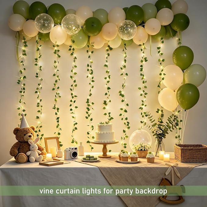 JMEXSUSS Vines Lights for Bedroom, 200 LED Vines Fairy Lights, Artificial Pothos Leaf Light for Wall Curtain Wedding Party Christmas Indoor Decor, 6.5ft x 6.5ft with Remote
