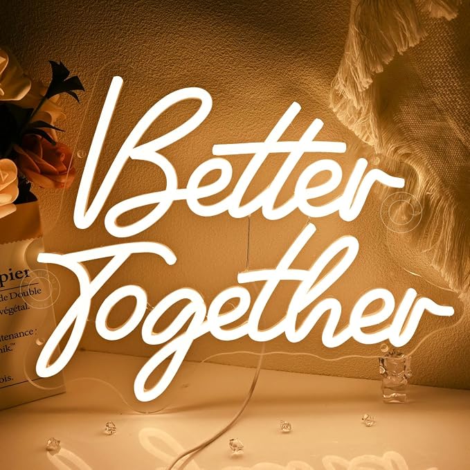 SYLHOME Better Together Led Neon Light Sign Wedding Engagement Anniversary Bridal Shower Wall Sign Decor Bedroom Valentine Day Birthday Party Banner USB 13.78" X 10.91"