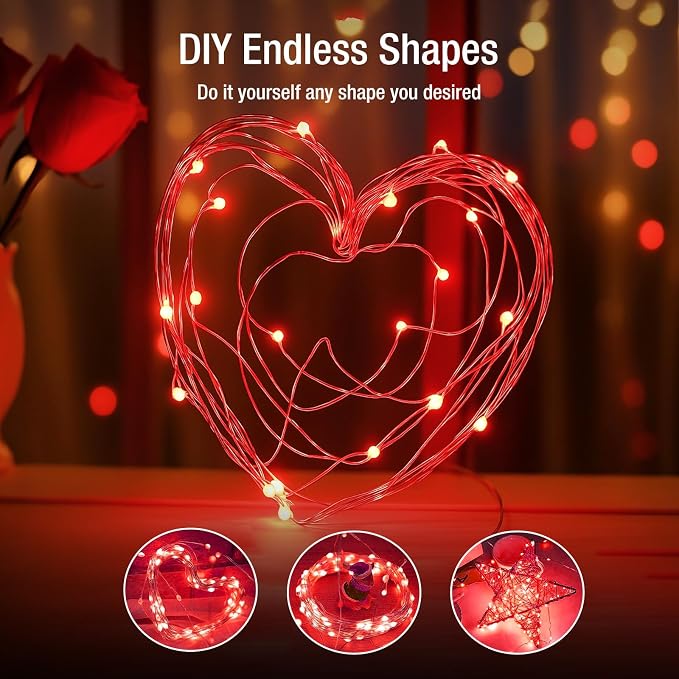20 Pack Fairy Lights Battery Operated - 7ft 20 Led Twinkle Lights 3 Modes, Bulk Mini String Lights Waterproof for Mason Jars Vases DIY Party Wedding Decoration Christmas - Red