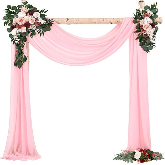 Wedding Arch Draping Fabric,2 Panels 28" x18ft Pink Wedding Arch Drapes for Ceremony Sheer Chiffon Fabric Drapes Arbor Drapery Decorations for Reception Party