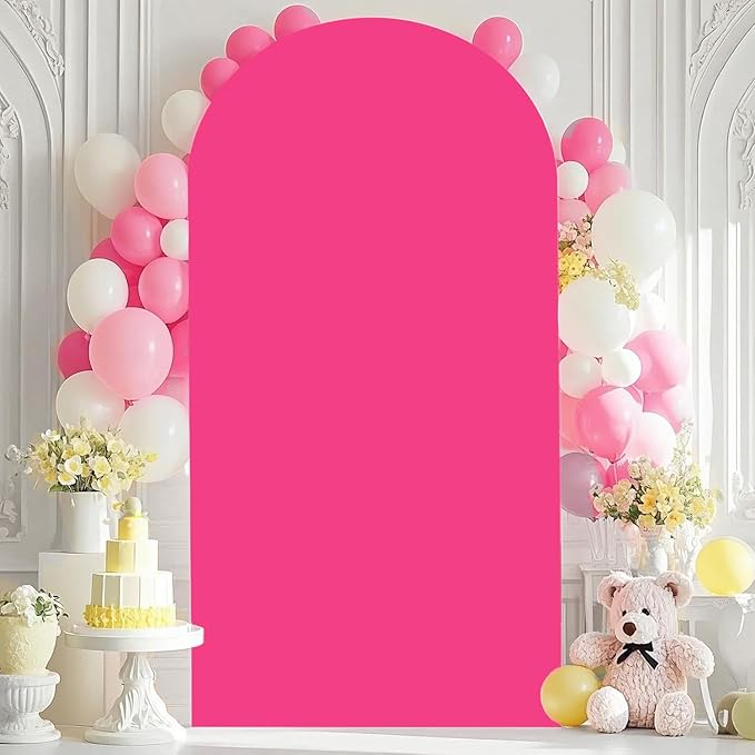 Hot Pink Arch Cover 7.2FT Spandex Arch Cover Balloon Arch Stand Cover Round Top Arches Covers Chiara Arched Covers Stretchy Backdrop Arches Wall Backdrop Covers for Wedding Arched Frame Panel