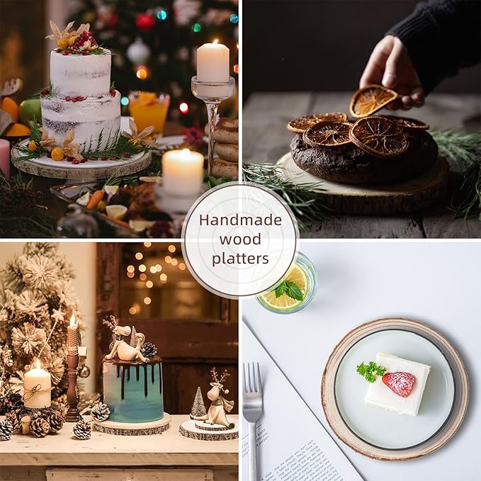 Maputune 8 Pcs 9-10 in Large Unfinished Wood Slices for Centerpieces, Natural Rustic Wooden Plate for DIY Craft, Round Wood Chips for Signage Painting Wedding Party Christmas Decor