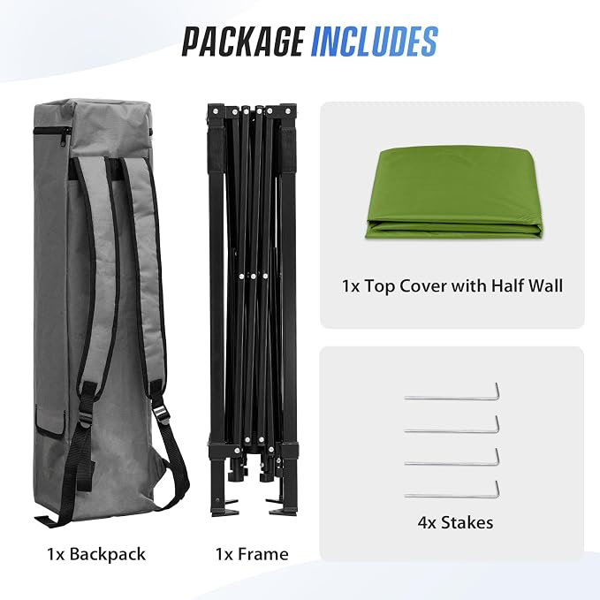 EAGLE PEAK 8x8 Pop Up Canopy Tent with Sidewall, Compact, Portable Slant Leg Instant Sun Shelter for Beach, Sports, & Camping, 8x8 Base 6x6 Top, Grass Green
