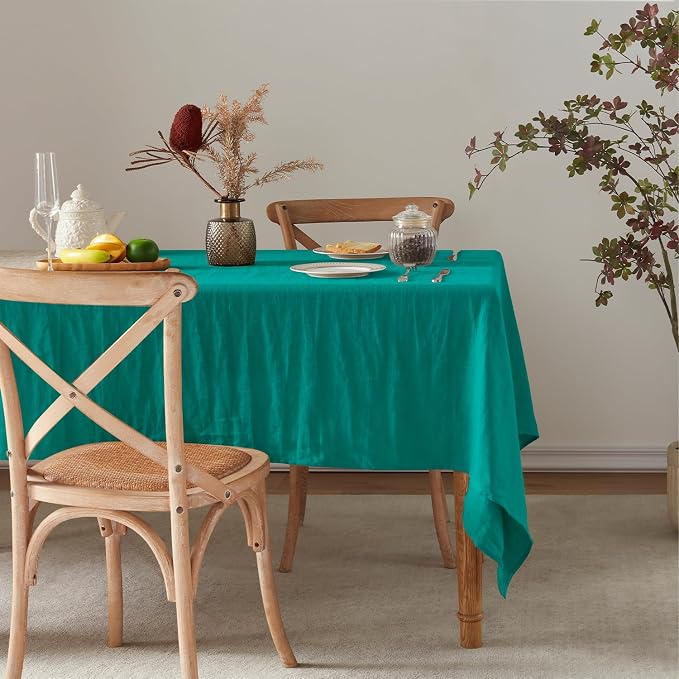 TOSMO 100% French Linen Rectangle Tablecloth, 70LX52W Prewashed Natural Linen Table Cloth for Farmhouse Dining, Buffet Parties, Picnic, Events, Weddings & Restaurants