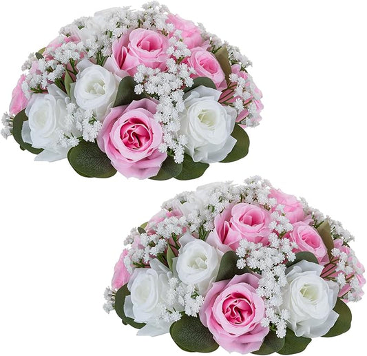 NUPTIO Baby Breath Flower Balls: 2 Pcs 8.6 inch Diameter Pink Artificial Rose Fake Arrangement Bouquet Wedding Centerpieces Event Party Tables Decorations