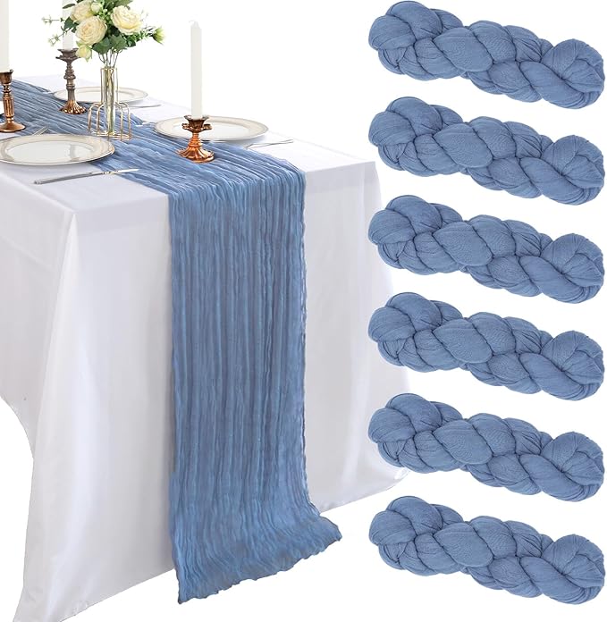 6 Pack 10FT Dusty Blue Cheesecloth Table Runner 120 Inch Long Gauze Rustic Boho Spring Cheese Cloth Table Runner Sheer Fabric for Holiday Party Birthday Bridal Baby Shower