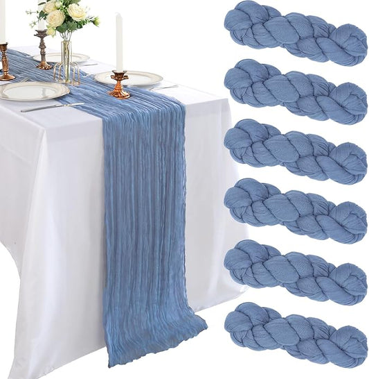 6 Pack 10FT Dusty Blue Cheesecloth Table Runner 120 Inch Long Gauze Rustic Boho Spring Cheese Cloth Table Runner Sheer Fabric for Holiday Party Birthday Bridal Baby Shower