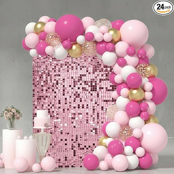 Pink Shimmer Wall Backdrop 24 Panels Cover 6 x 4 Ft, Photo Backdrops for Wedding,Anniversary,Birthday,Party Decoration